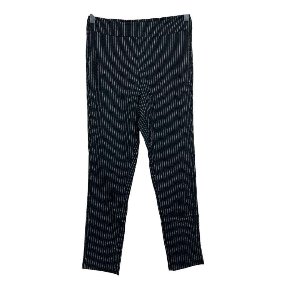 Who What Wear Womens Pinstripe Pants Slim Leg Stretch Pull On Black White Sz 8*